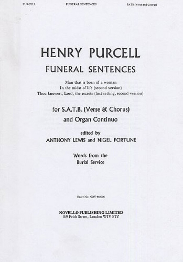 Funeral sentences for mixed&nbsp;&nbsp;chorus and bc,  score&nbsp;&nbsp;