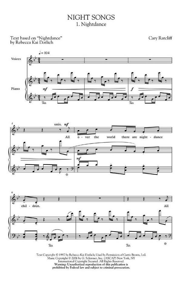 Cary Ratcliff, Night Songs&nbsp;&nbsp;2-Part Choir&nbsp;&nbsp;Chorpartitur