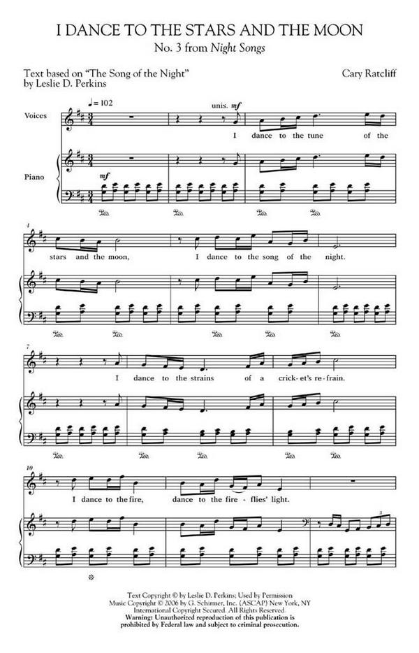 Cary Ratcliff, I Dance to the Stars and the Moon&nbsp;&nbsp;Vocal and Piano&nbsp;&nbsp;Chorpartitur