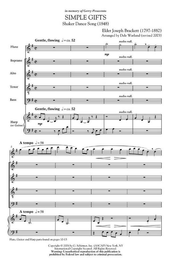Shaker Dance Song, Simple Gifts&nbsp;&nbsp;SATB&nbsp;&nbsp;Chorpartitur