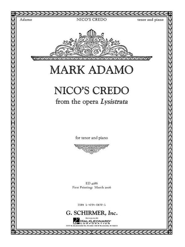 Mark Adamo, Nico's Credo from Lysistrata&nbsp;&nbsp;T + Piano&nbsp;&nbsp;Buch