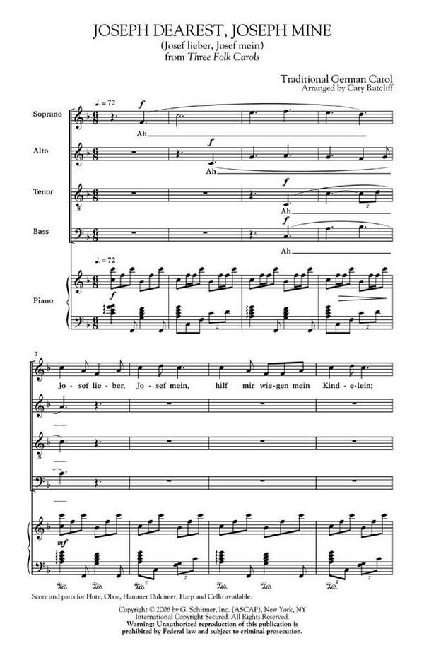 Joseph Dearest, Joseph Mine&nbsp;&nbsp;SATB&nbsp;&nbsp;Chorpartitur