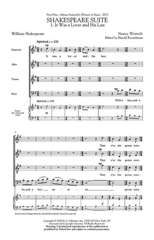 Nancy Wertsch, Shakespeare Suite&nbsp;&nbsp;SATB a Cappella&nbsp;&nbsp;Chorpartitur
