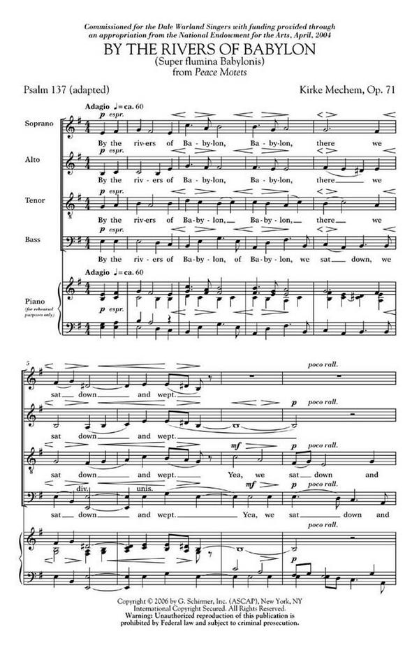 Kirke Mechem, By the Rivers of Babylon (from Peace Motets)&nbsp;&nbsp;SATB a Cappella&nbsp;&nbsp;Chorpartitur