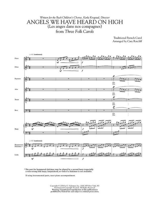 Angels We Have Heard On High  Flute, Oboe, Hammer Dulcimer, Harp and Cell [without Choral Part]  Partitur + Stimmen