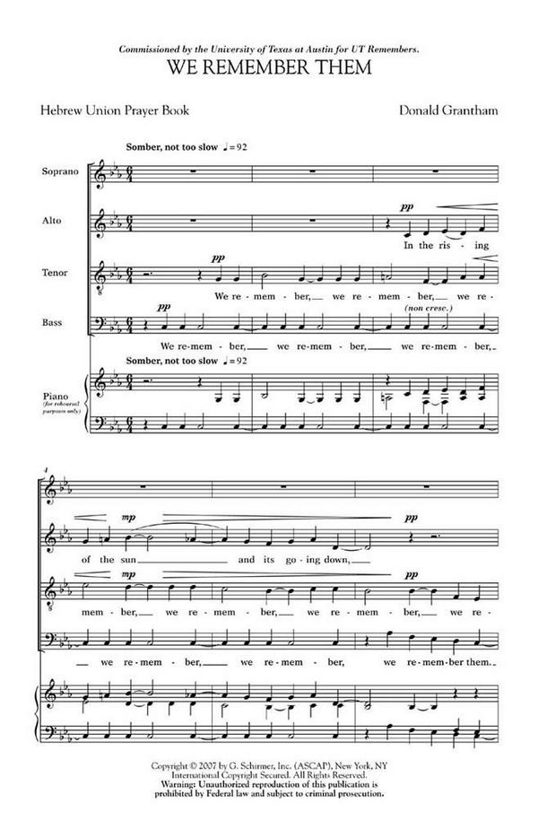 Donald Grantham, We Remember Them&nbsp;&nbsp;SATB a Cappella&nbsp;&nbsp;Chorpartitur