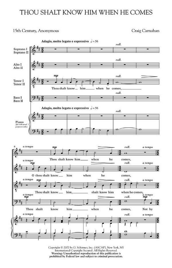 Craig Carnahan, Thou Shalt Know Him When He Comes&nbsp;&nbsp;SSAATTBB&nbsp;&nbsp;Chorpartitur