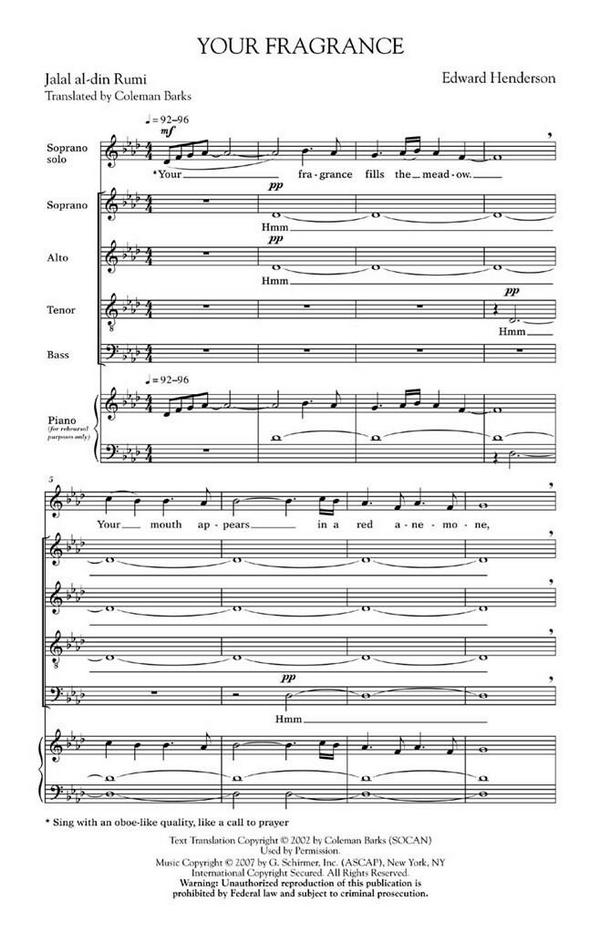 Edward Henderson, Your Fragrance&nbsp;&nbsp;SATB a Cappella&nbsp;&nbsp;Chorpartitur