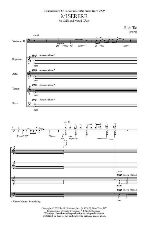 Miserere&nbsp;&nbsp;for mixed chorus and violoncello&nbsp;&nbsp;vocal score (la)