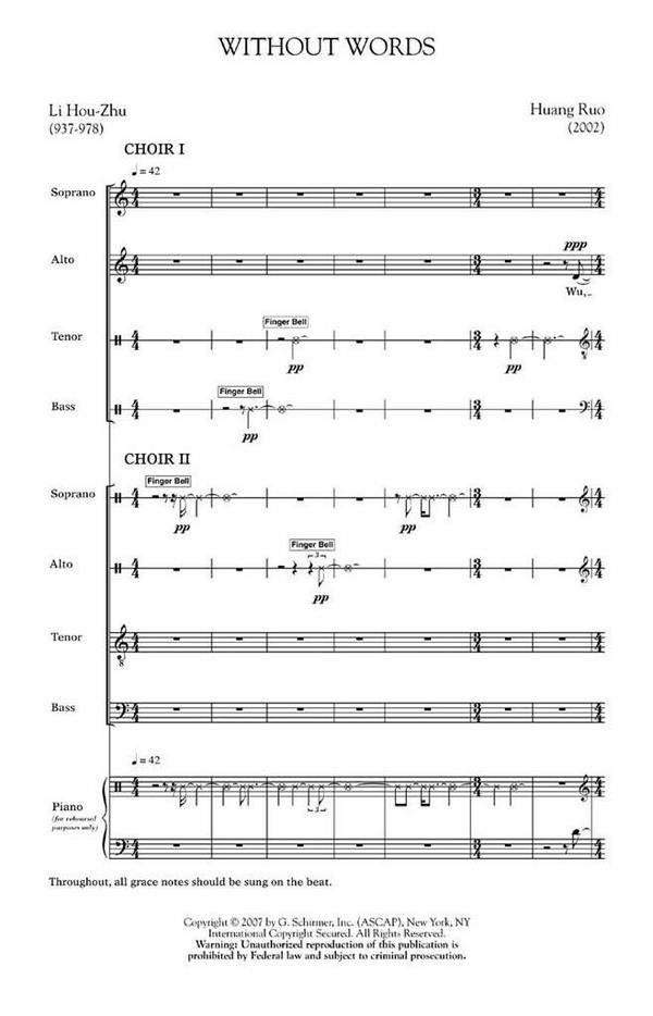 Huang Ruo, Without Words&nbsp;&nbsp;SATB&nbsp;&nbsp;Chorpartitur