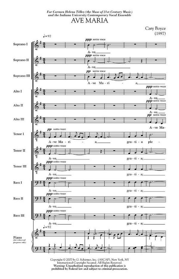 Cary Boyce, Ave Maria&nbsp;&nbsp;SATB&nbsp;&nbsp;Chorpartitur