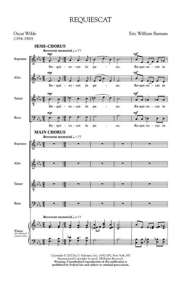 Eric William Barnum, Requiescat&nbsp;&nbsp;SATB a Cappella&nbsp;&nbsp;Chorpartitur