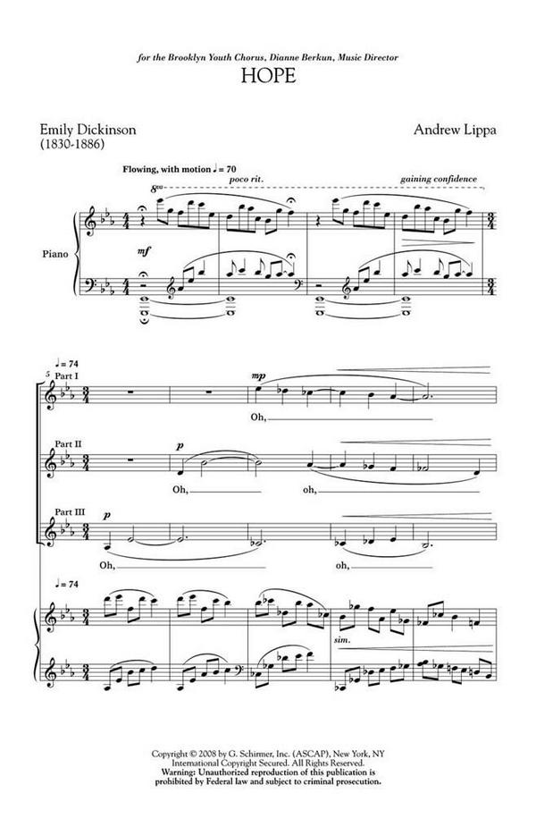 Andrew Lippa, Hope  3 Differents Voices  Chorpartitur