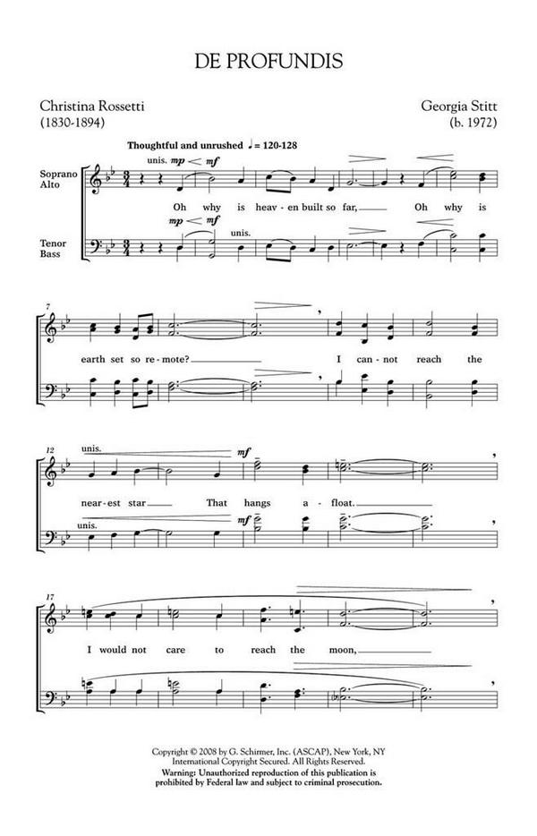 Georgia Stitt, De Profundis&nbsp;&nbsp;SATB a Cappella&nbsp;&nbsp;Chorpartitur