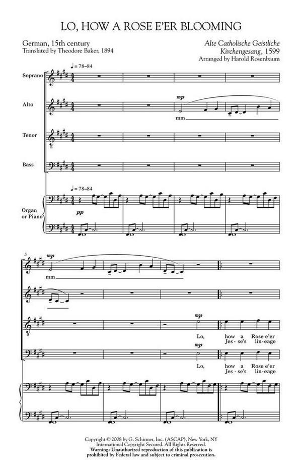 Lo, How A Rose E'er Blooming&nbsp;&nbsp;SATB&nbsp;&nbsp;Chorpartitur