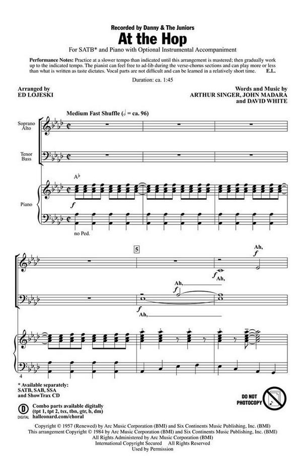 Arthur Singer_David White_John Madara, At the Hop&nbsp;&nbsp;SATB&nbsp;&nbsp;Chorpartitur