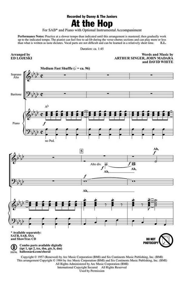 Arthur Singer_David White_John Madara, At the Hop&nbsp;&nbsp;SAB&nbsp;&nbsp;Chorpartitur