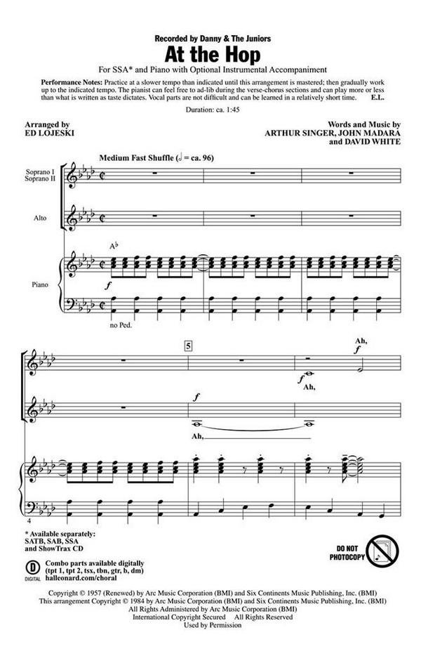 Arthur Singer_David White_John Madara, At the Hop&nbsp;&nbsp;SSA&nbsp;&nbsp;Chorpartitur