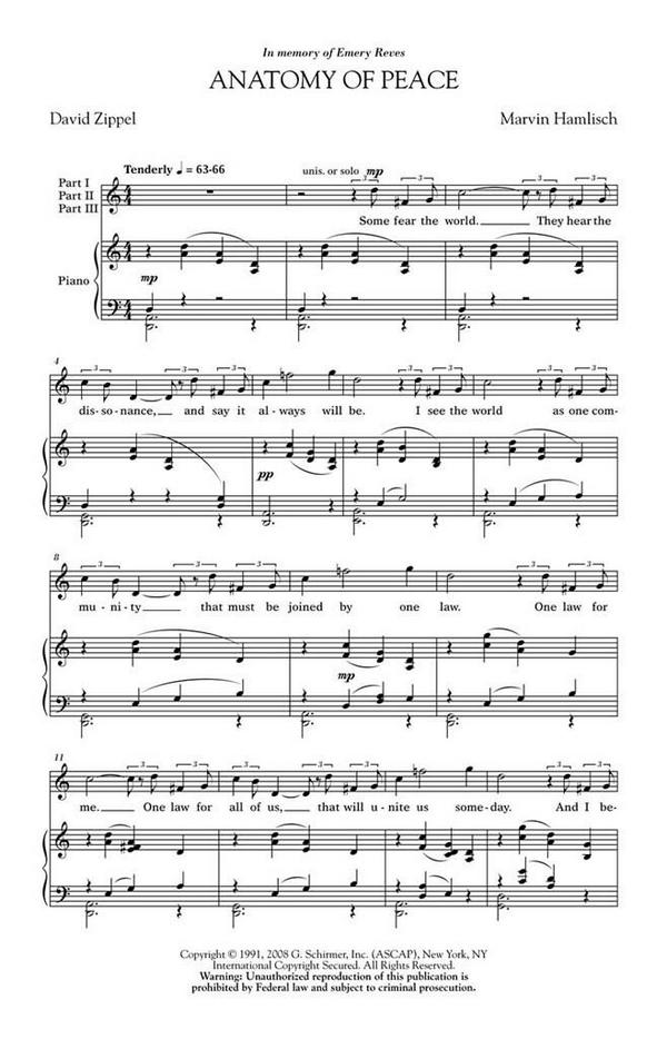 Marvin Hamlisch, Anatomy of Peace&nbsp;&nbsp;3-Part Treble Voices and Piano&nbsp;&nbsp;Chorpartitur