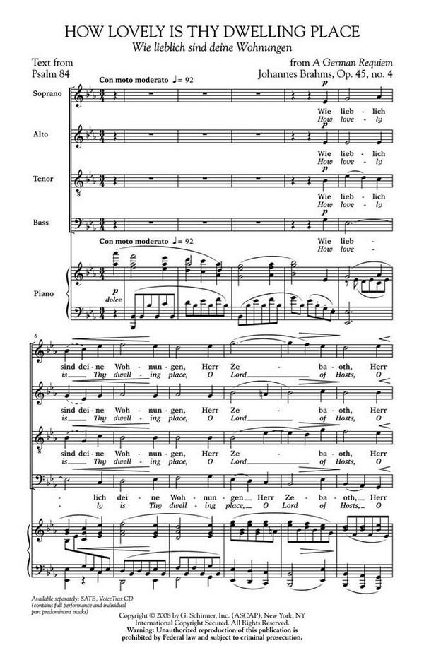 Johannes Brahms, How Lovely Is Thy Dwelling Place&nbsp;&nbsp;SATB&nbsp;&nbsp;Chorpartitur