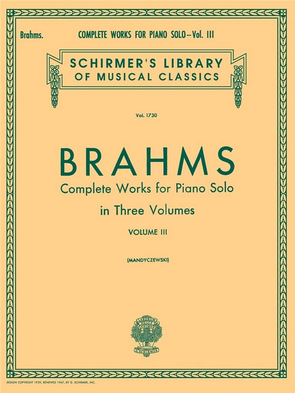 Johannes Brahms, Complete Works For Piano Solo Volume 3&nbsp;&nbsp;Klavier&nbsp;&nbsp;Buch