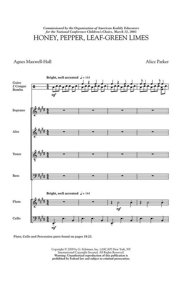 Alice Parker, Honey, Pepper, Leaf-Green Limes  SATB  Chorpartitur