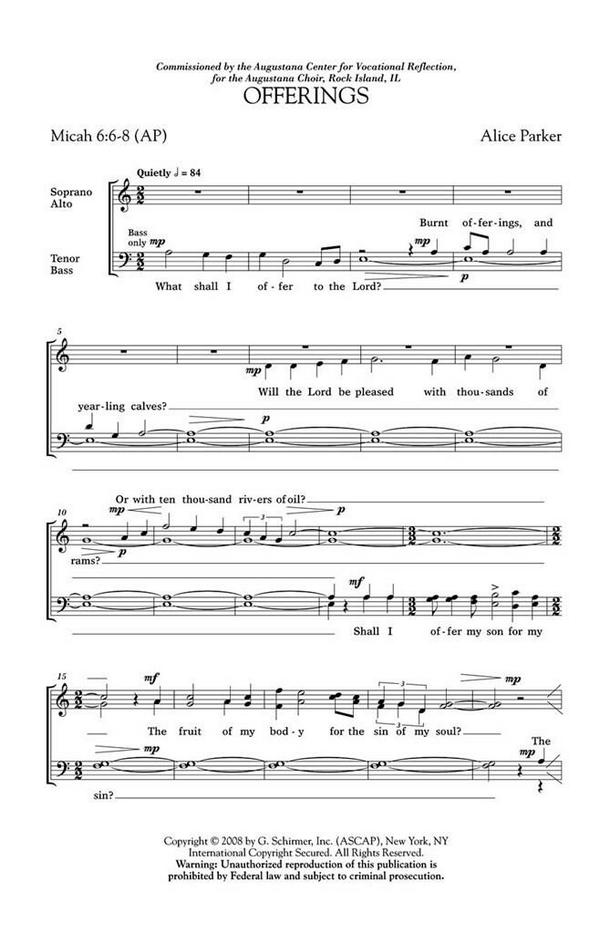 Alice Parker, Offerings  SATB a Cappella  Chorpartitur