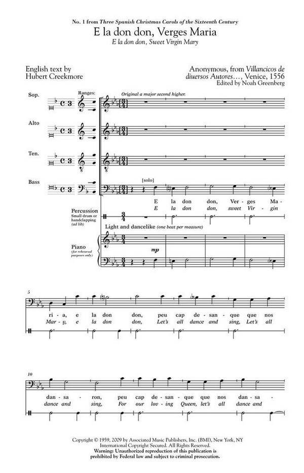 Anonymous, E la don don, Verges Maria  SATB  Chorpartitur