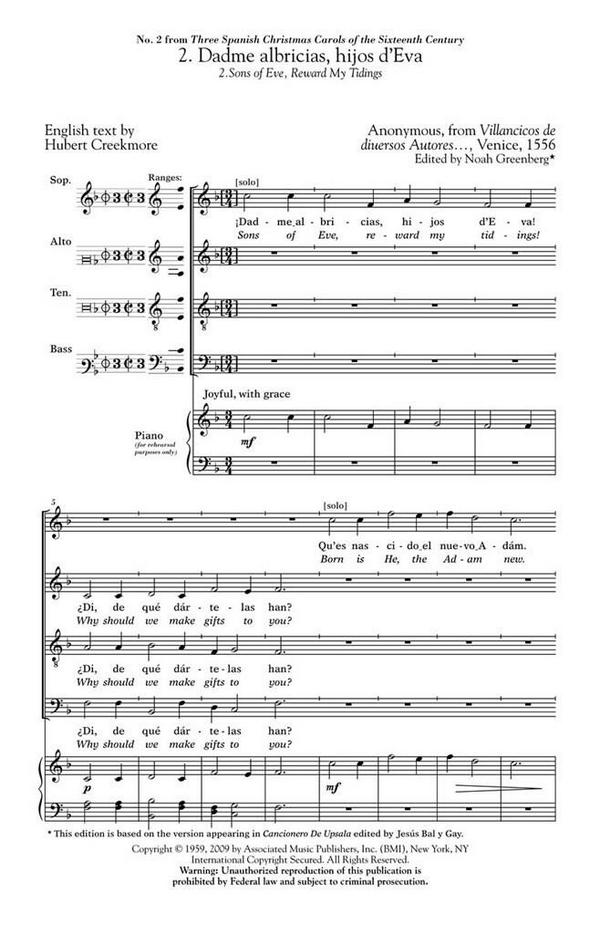 Anonymous, Dadme albricias, hijos d'Eva  SATB  Chorpartitur