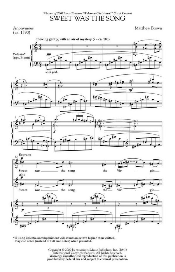Matthew Brown, Sweet Was the Song&nbsp;&nbsp;SATB&nbsp;&nbsp;Chorpartitur