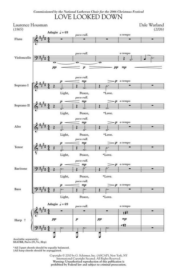 Dale Warland, Love Looked Down&nbsp;&nbsp;SSATBB&nbsp;&nbsp;Chorpartitur