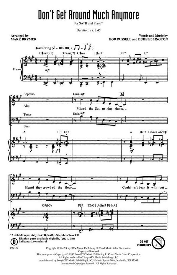 Bob Russell_Duke Ellington, Don't Get Around Much Anymore.&nbsp;&nbsp;SATB&nbsp;&nbsp;Chorpartitur