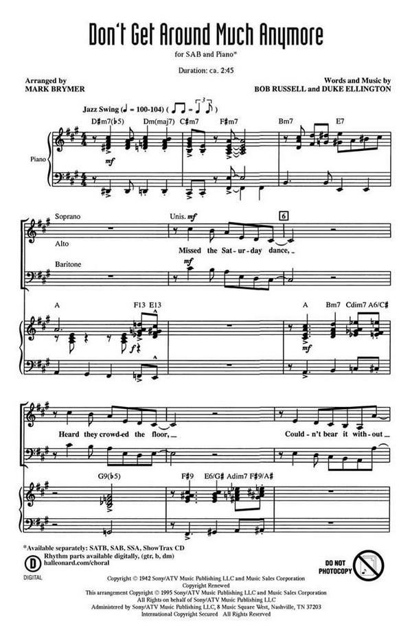 Bob Russell_Duke Ellington, Don't Get Around Much Anymore&nbsp;&nbsp;SAB and Piano&nbsp;&nbsp;Chorpartitur