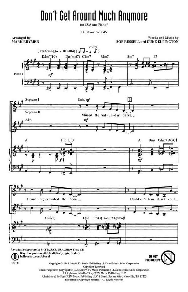 Bob Russell_Duke Ellington, Don't Get Around Much Anymore&nbsp;&nbsp;SSA&nbsp;&nbsp;Chorpartitur