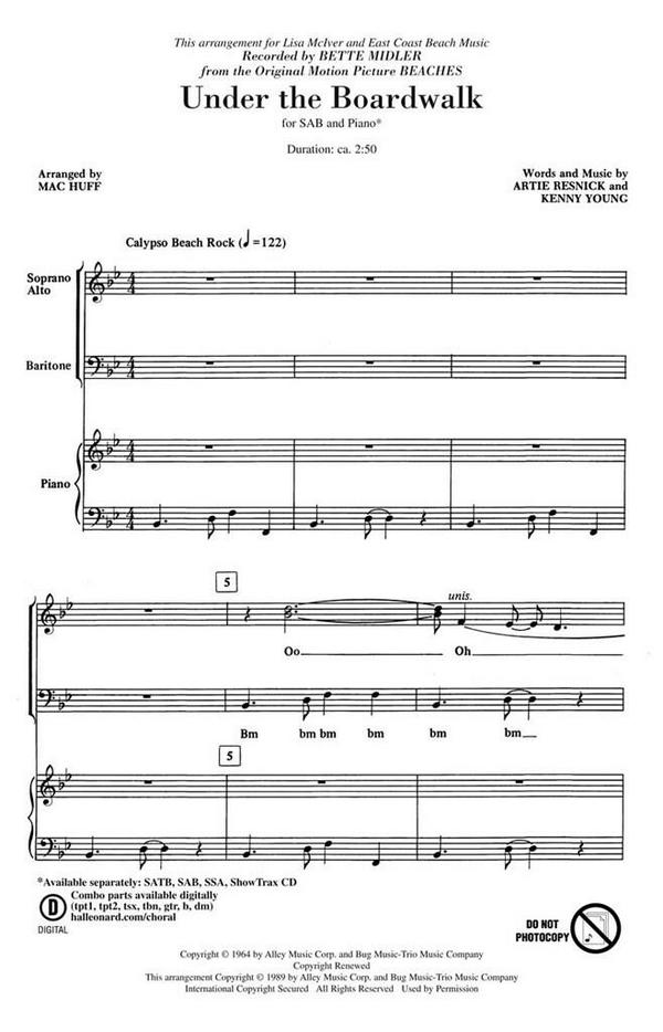 Artie Resnick_Kenny Young, Under the Boardwalk&nbsp;&nbsp;SAB&nbsp;&nbsp;Chorpartitur