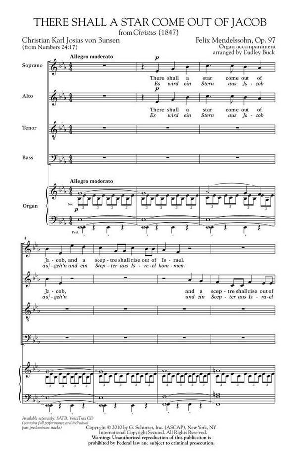 Felix Mendelssohn Bartholdy, There Shall A Star Come Out Of Jacob&nbsp;&nbsp;SATB&nbsp;&nbsp;Chorpartitur