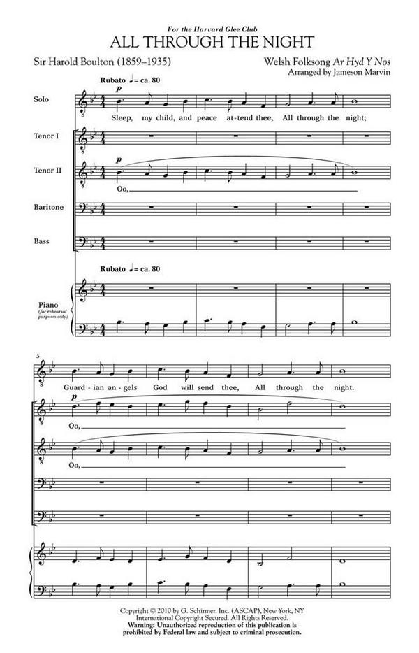 All Through The Night  TTBB a Cappella  Chorpartitur