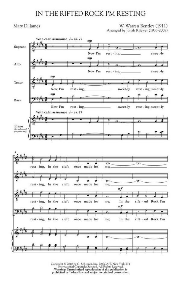 In The Rifted Rock I'm Resting&nbsp;&nbsp;SATB a Cappella&nbsp;&nbsp;Chorpartitur