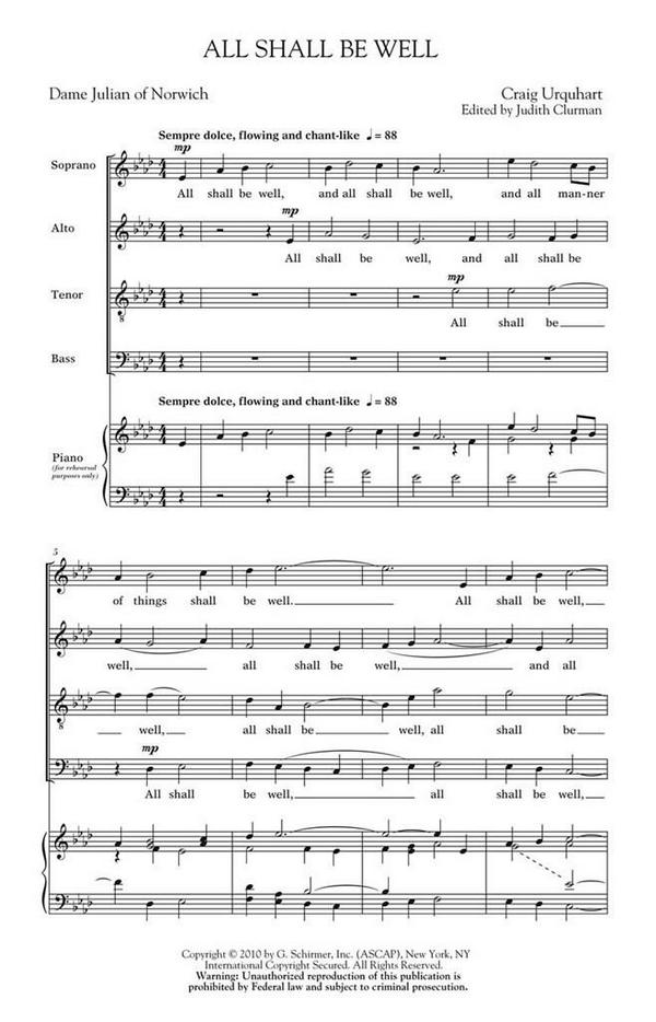 Craig Urquhart, All Shall Be Well&nbsp;&nbsp;SATB a Cappella&nbsp;&nbsp;Chorpartitur