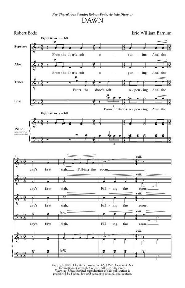 Eric William Barnum, Dawn&nbsp;&nbsp;SATB&nbsp;&nbsp;Chorpartitur
