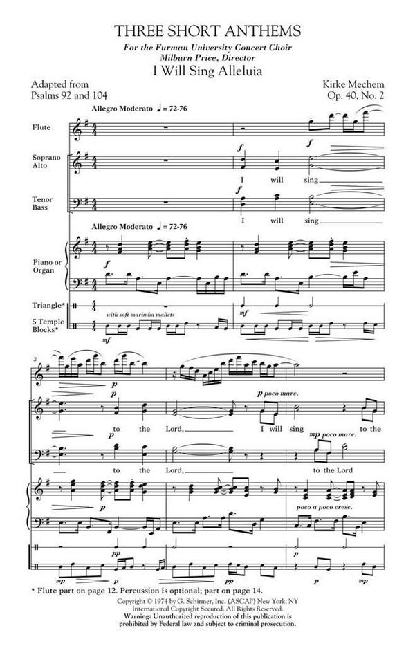 Kirke Mechem, Three Short Anthems&nbsp;&nbsp;SATB&nbsp;&nbsp;Chorpartitur