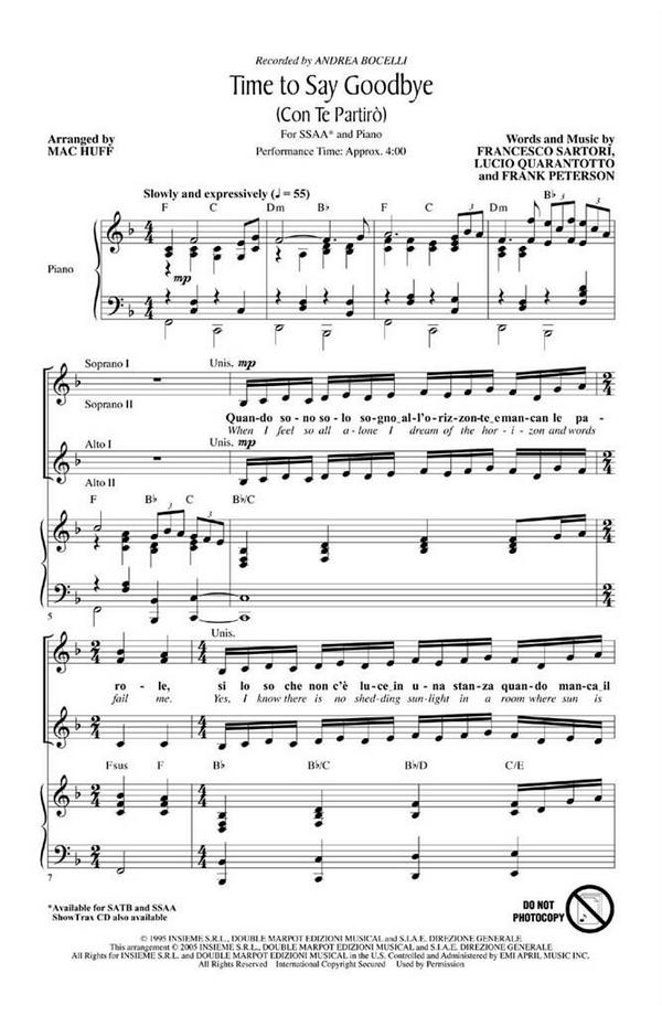 Time to Say Goodbye (Con Te Partiro)&nbsp;&nbsp;for female choir (SSAA) and piano&nbsp;&nbsp;choral score (en/it)