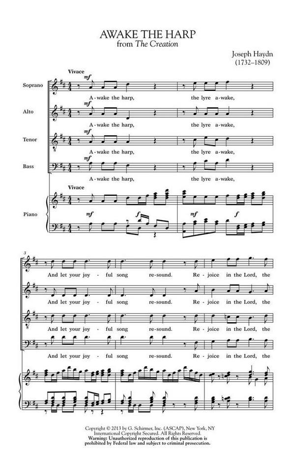Franz Joseph Haydn, Awake The Harp From The Creation&nbsp;&nbsp;SATB and Piano&nbsp;&nbsp;Chorpartitur
