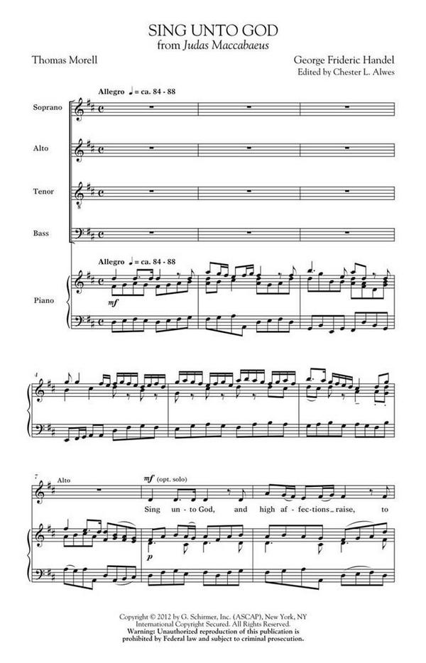 Georg Friedrich Händel, Sing Unto God&nbsp;&nbsp;SATB&nbsp;&nbsp;Chorpartitur