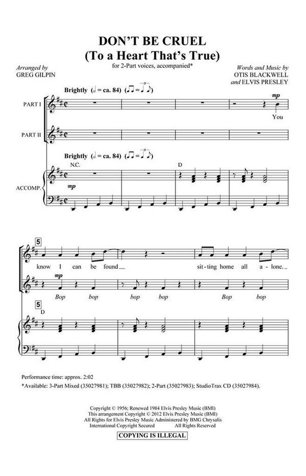 Don't Be Cruel&nbsp;&nbsp;2-Part Choir&nbsp;&nbsp;Chorpartitur