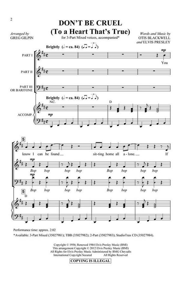 Don't Be Cruel&nbsp;&nbsp;3-Part Choir&nbsp;&nbsp;Chorpartitur