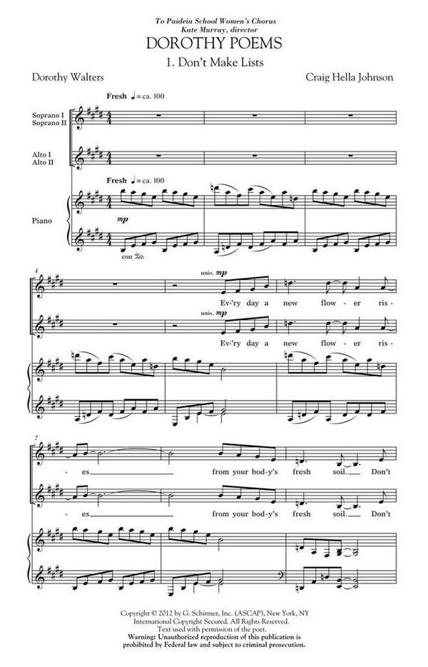 Craig Hella Johnson, Dorothy Poems&nbsp;&nbsp;SSAA&nbsp;&nbsp;Chorpartitur