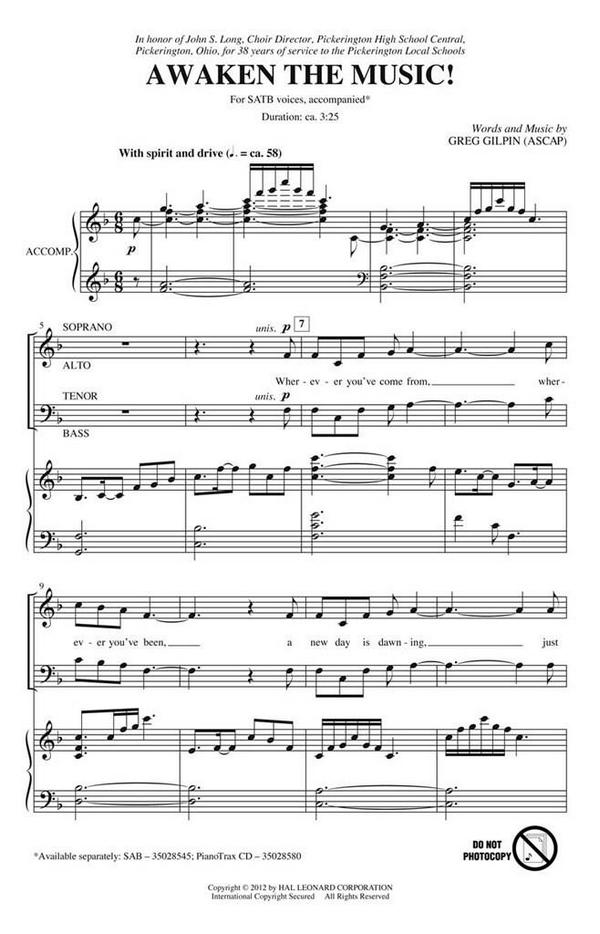 Greg Gilpin, Awaken The Music&nbsp;&nbsp;SATB&nbsp;&nbsp;Chorpartitur