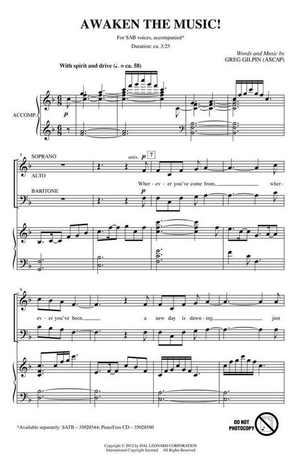 Greg Gilpin, Awaken The Music&nbsp;&nbsp;SAB&nbsp;&nbsp;Chorpartitur