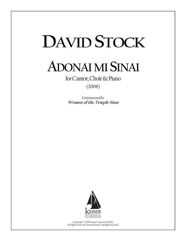 David Stock, Adonai mi Sinai for Cantor, SATB Chorus and Piano&nbsp;&nbsp;Cantor, SATB Chorus and Piano&nbsp;&nbsp;Partitur